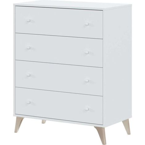 Comoda con 4 Cajones para Dormitorio Liss en Color Blanco Artik, 77,5 cm (Ancho) x 95 cm (Alto) x 40 cm (Fondo)