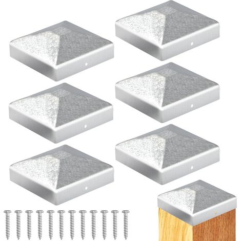 6pcs Chapeau Capuchon Poteau 9x9cm Support Poteau Bois en Métal en Forme de Pyramide pour Poteaux Bois avec Vis Poteaux de Clôture (1/5)