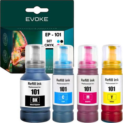 Lot de 4 cartouches d'encre pour Epson 101 Noir + Couleur Compatible avec les modèles L4150, L4160, L4260, L4266, L6160, L6190, L6260, L6270 et L6290 (1/3)