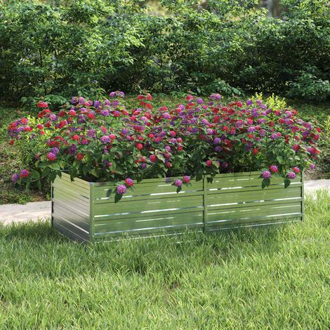 Lit surélevé de jardin 160x80x45 cm Acier galvanisé Argenté (1/5)