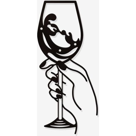 Décoration Murale en Métal de Verre à Vin, Décoration Murale Noire Silhouette Art Mural Sculptures Murales Modernes en Métal pour Décorations Suspendues pour la Maison Moderne, 28x13cm (1/5)