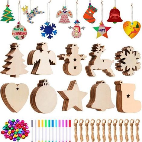 Decoration Noël 100 Pieces, Ornement Sapin de Noël en Bois, Pendentif Décoratif DIY, Pendentif Décoration pour Cadeaux Sapin de Noël (1/4)