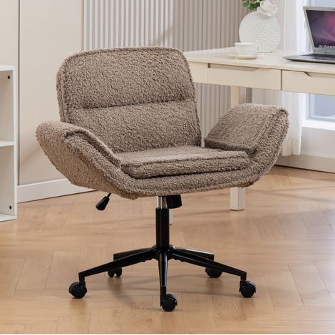 Chaise de bureau marron en teddy avec accoudoirs rabattables, hauteur réglable et rotation (1/5)