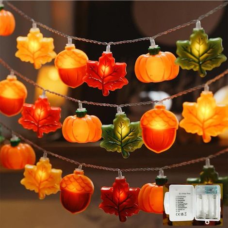 Guirlande Lumineuse LED Halloween,3M 20 LED,8modes avec Minuteur,Alimentée par Batterie,Gland et Feuille d'érable (1/5)