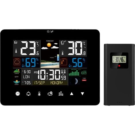 Stazione meteorologica wireless, termometro igrometro digitale per interni ed esterni con previsioni del tempo, barometro, sveglia, fasi lunari, orologio meteorologico con sensore esterno