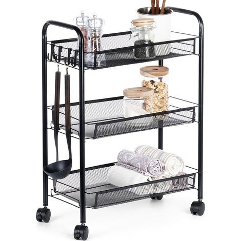 Carrito de almacenamiento de metal negro de 3 niveles (1/5)