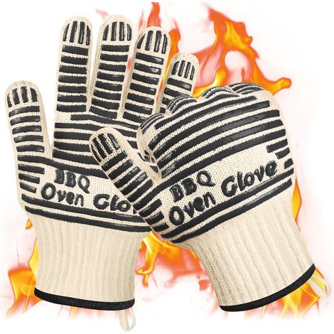 Gants de Cuisine, Gant de Barbecue, Gants Anti Chaleur, Antidérapants en Silicone, Résistants à la Chaleur jusqu'à 500 °C, pour Cuisson, Barbecue, Cheminée, Grill, Poêle en Fonte(Noir - 27cm) (1/5)