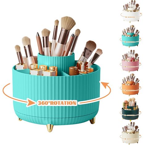 1 - Organisateur Maquillage - Rangement Pinceaux - Rotation 360 Degrés - 5 Compartiments Pour Cosmétiques Et Accessoires - Bureau Salle De Bain Chambre - Noir - 14x14x13,5cm