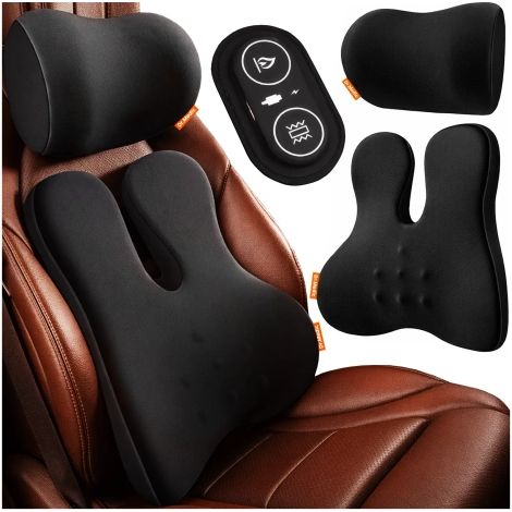 Cuscino per auto 2 in 1 con massaggio e riscaldamento - supporto ergonomico per collo, nuca, schiena e zona lombare, massaggiatore elettrico con vibrazioni per guidatore e passeggero - Dr.Medic RelaxT (1/5)