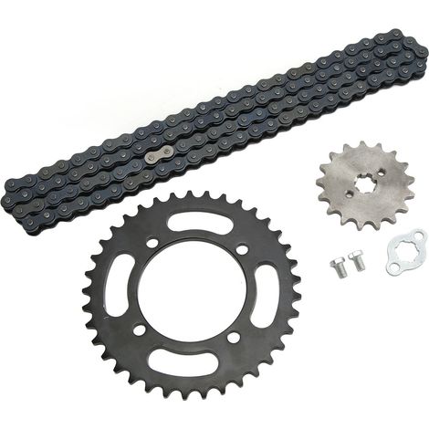 Chaîne 420, pignon avant 37 dents, pignon arrière 420, pignon arrière 17 dents, compatible avec les mini-motos tout-terrain, quads et karts de 50 à 125 cm³. (1/5)