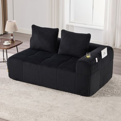 Gemütlicher Cord-Stoff Zweisitzer Sofa – Ohne Montage, weiche Rückenkissen, seitliche Aufbewahrungstasche für Fernbedienung und Handy, integrierter Getränkehalter – ordentlich und ästhetisch.