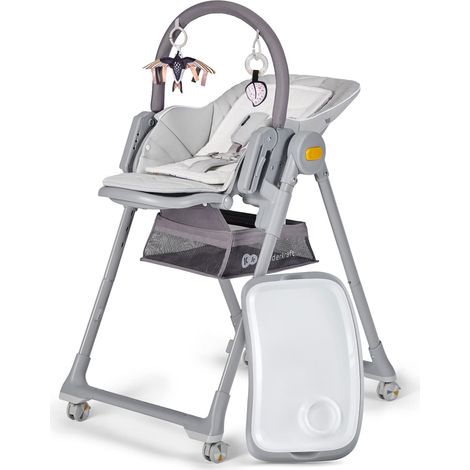 Chaise haute bébé evolutive de la naissance 2 en 1, Transat bébé avec Arche 2 jouets, Pliable, Position allongée, Réglable, Gris (1/5)