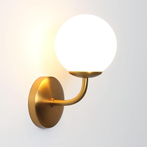 Applique Murale Doré,Appliques Murales avec Abat-Jour en Verre Globe Blanc,Luminaires Intérieur avec Douille E27 pour Salon Chambre à Coucher Salle de Bains,Lampes de Chevet (1/5)
