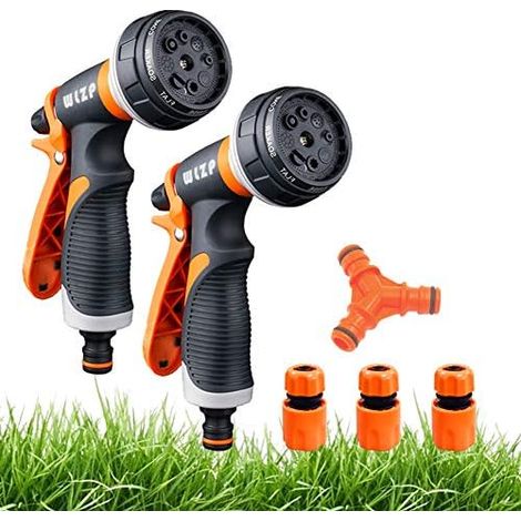 2 Pack Pistolet d'arrosage, Arrosoir avec 8 Modes d'Arrosage - Pulvérisateur à Main Haute Pression pour l'Arrosage De La Pelouse, Lavage Voiture, Bain Animaux Compagnie (Orange) Lot de 2. (1/5)