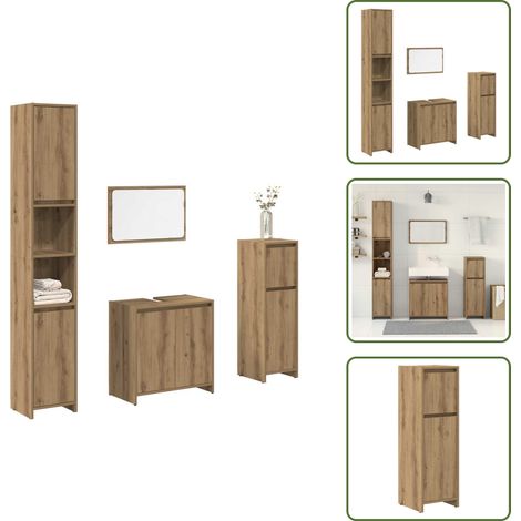 Specchio da bagno - vidaXL Set Mobili da Bagno 4 pz Rovere Artigianale Legno Multistrato - Mobile da bagno