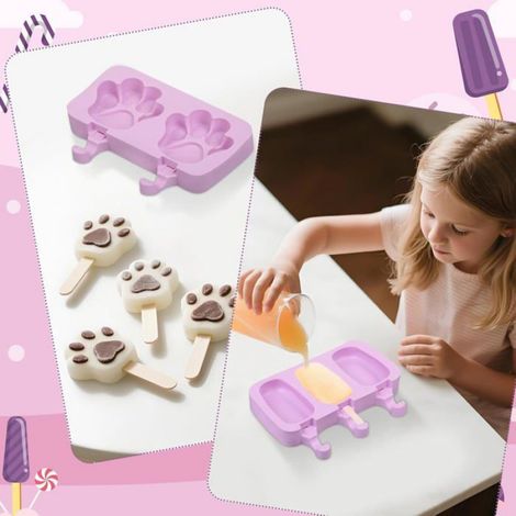 Lot de 4 moules à glaces, silicone alimentaire sans BPA, 200 bâtonnets bois, couvercles anti-poussière, pour cuisine et congélateur (1/5)