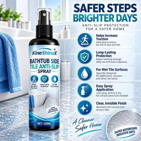 KineShineX Bathtub Tile Anti-Slip Spray for Wet Bathroom Areas, Friction-Increasing and Anti-Slip Agent for Ceramic Floors (1/4)