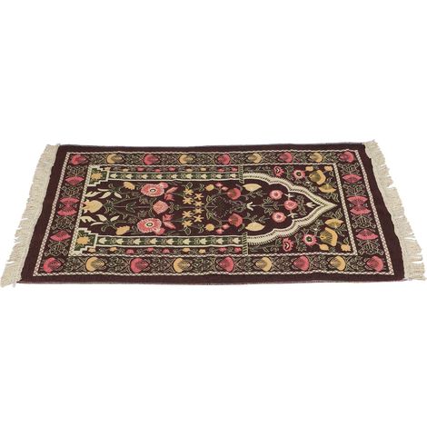 Muslim Prayer Rug Portable Exquisite Embroidered Floral Design Ethnic Worship MatBrown (1/5)