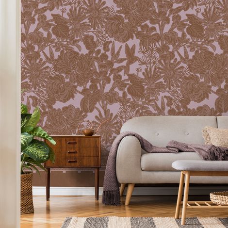 Papier peint panoramique Grandes fleurs 300 x 280cm Brun, rose (1/5)