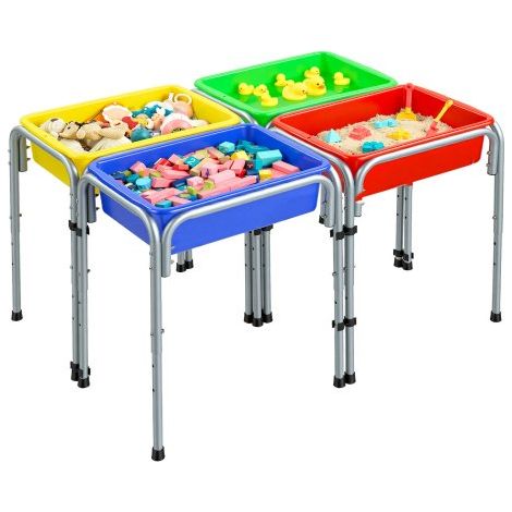 Sensorischer Tisch, 4-Stationen-Aktivitätstisch mit Abnehmbaren Aufbewahrungsboxen & Rutschfesten Füßen, Rahmen aus Kohlenstoffstahl, Abgerundete Ecken, für Kinder im Alter von 3-6 Jahren (1/5)