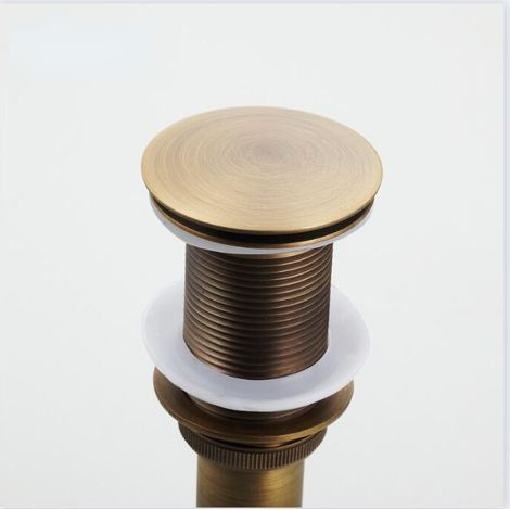 Brass Bathroom Basin Sink Unslotted Pop Up Waste Drain Stopper Without Overflow, Click Clack Sprung Plug no Overflow, Brushed Gold (1/4)