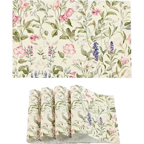 Tischsets mit Frühlings- und Sommerblumenmuster, 4er-Set, hitzebeständig, rutschfest, für den Esstisch, waschbar, langlebig, gewebte PVC-Vinyl-Tischsets