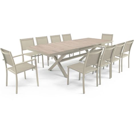 Table extensible aluminium et céramique avec 10 chaises beige - Tivoli