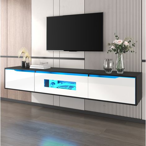 Mobile TV 180x35x30 cm in MDF nero e bianco, con LED e vano portaoggetti FloraGrace (1/5)