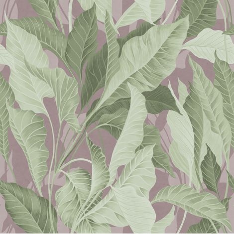 papier peint panoramique feuilles de la jungle vert et violet  - Komar
