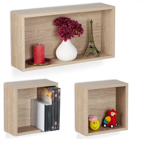 Étagère Murale carrée, Lot de 3, Aspect Bois, 2 Tailles, rectangulaire (1/5)