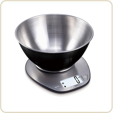 Balance de cuisine électronique, Bol à mélanger Inox 1,8 litres, 5 kg, Inox/Noir (1/5)