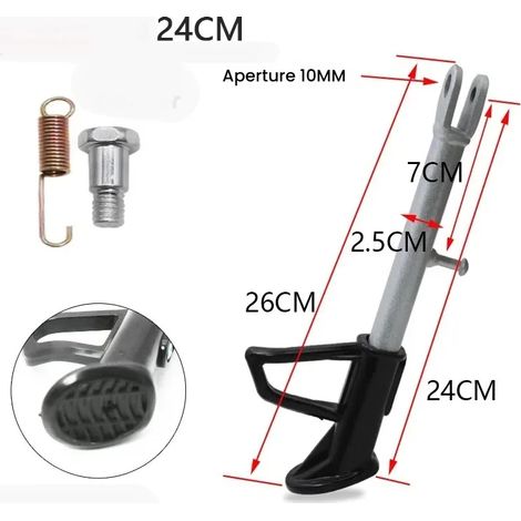 Support latéral réglable (24 cm) pour moto, vélo électrique et scooter 80 cc, 100 cc, 125 cc et 150 cc (1/5)