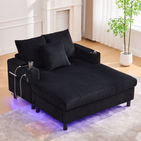 Relaxsessel 142x128x85 cm Schwarz aus Cord mit LED, USB und Getränkehalter (1/5)