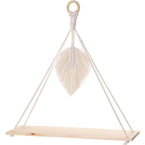 Étagère murale bohème en macramé avec planche en bois – Décoration murale suspendue (1/4)