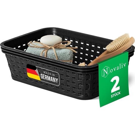 Panier de rangement élégant Novaliv 2 pièces aspect rotin Plastique noir 1L Parfait pour la salle de bain et le rangement des vêtements. Boîte de