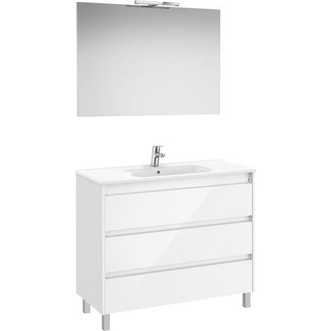 MUEBLE LAVABO 1000MM TENET 3 CAJONES + ESPEJO Y APLIQUE LED BLANCO BRILLO