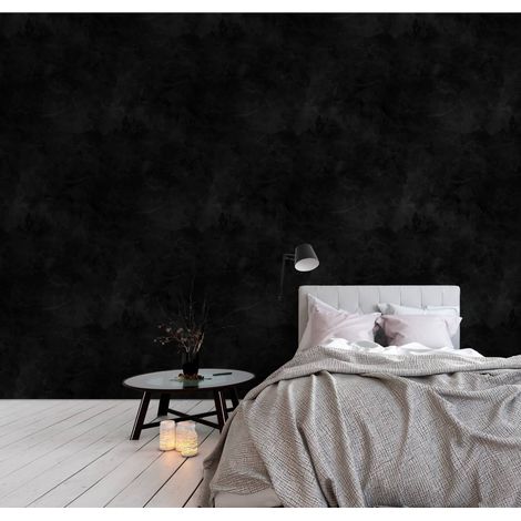 Papier peint panoramique noir tendance pour chambre | Tapisserie panoramique aspect ardoise | Papier peint panoramique moderne pour cuisine - 270 x 400 cm (4 pièces) (1/5)