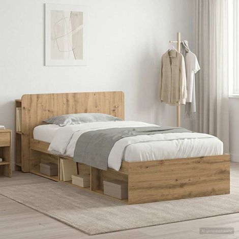 Cadre de lit avec rangement 90 x 190 cm en bois d’ingénierie chêne artisanal - PANGIVO (1/5)