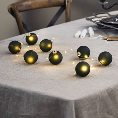 Batteriebetriebene Deko-Lichterkette ,Bliss', 8 dunkelgrüne Weihnachtskugeln mit LED-Lichterkette, Timer, L 160cm (1/5)