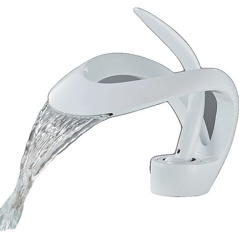 Robinet de lavabo, acier inoxydable, design contemporain, Blanc (1/2)
