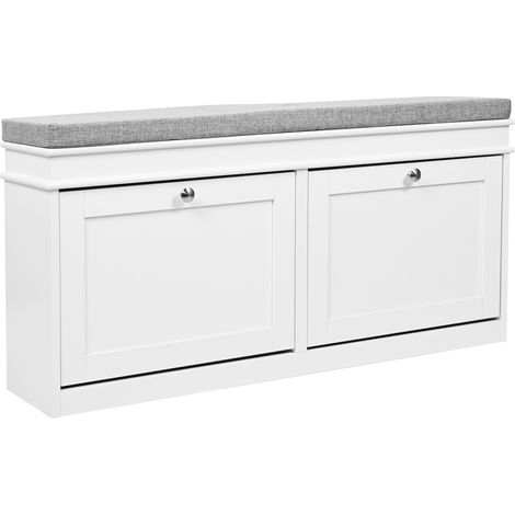 Meuble à chaussures / banc Estha 11 104 x 24 x 47,5 cm 2 volets blancs/gris hjh LIVING (1/5)