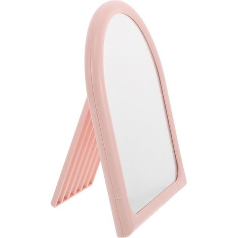 Miroir de maquillage pliable et avec support réglable multi-angles, miroir cosmétique de voyage compact rose pour la chambre et le dortoir (1/5)