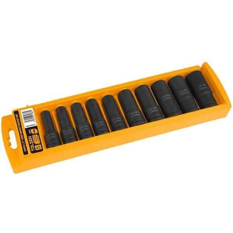 SET 10 STUCK VERLANGERTE SCHLAG-STECKSCHLUSSEL 1/2" TOLSEN