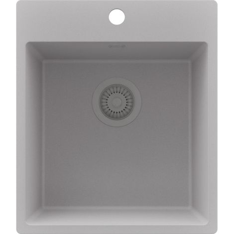 PRIMAGRAN Evier Cuisine en Granit 43x50cm,Lavabo 1 bac + Kit de Vidage, Évier à Encastrer au meuble 45cm - Riga, Gris