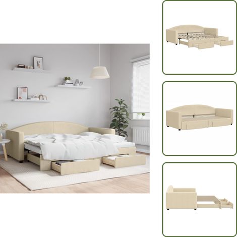 Cama doble - vidaXL Sofá cama nido con cajones tela color crema 90x200 cm - Almacenamiento