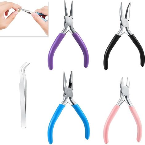 4 Pièces Pince à Bijoux Creation - Set de Pinces à Bec Long et Becs de Chaîne avec Coupe-fil et Épiler (1/4)
