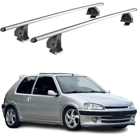 OMAC Barres de toit transversales en aluminium pour Peugeot 106 1991-2003 5Portes – TÜV / DIN 75302:2019 – Antivol inclus – Charge max 75 kg – 2 barres – Gris (1/4)