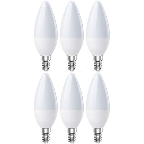 Lot de 6 ampoules LED E14 effet bougie, blanc froid 6500K, 5W 600 lumens, non dimmables, équivalent à une ampoule halogène de 60W, angle de diffusion de 240° (1/5)