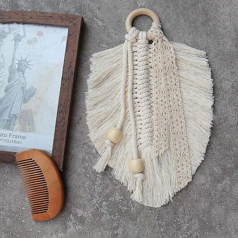 Hängende Dekoration im Bohemian-Chic-Stil aus Federn, gewebten Blattpompons und Baumwollornamenten, Innendekoration für die Wohnung (1/4)