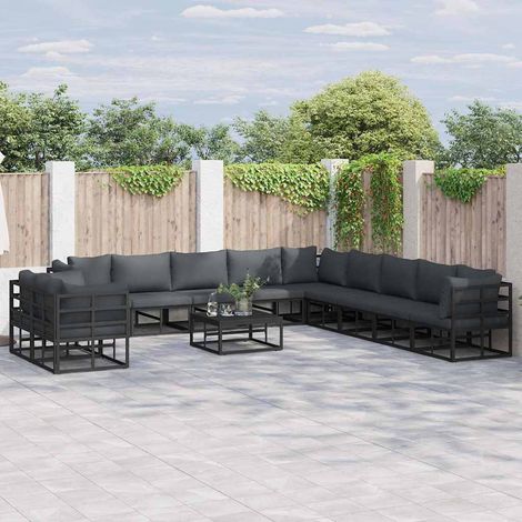Conjunto de sofá de jardín con cojín Negro Aluminio (1/5)